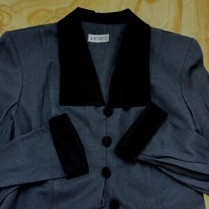 J.W. Treci Vintage Blazck Longline Blazer Black Velvet Trim Size M L Flaw